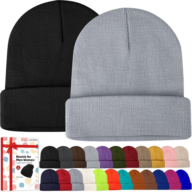 lucdnc Beanies for Men Women 2 Pack Fall Winter Men's Hats Unisex Warm Knit Skullies Beanies Soft Ski Caps - Image 1